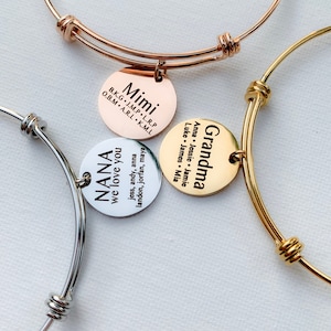 Charm Bracelet, Bangle Bracelet, Charm Bangle, Personalized Name Bracelet, Grandma Gift, Grandma Bracelet, Gift For Grandma, Custom Gift