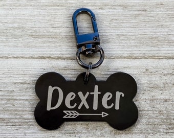 Custom Dog Tag in Gold, Silver, Rose Gold or Black, Engraved Stainless Steel Pet ID Tag, Dog Bone, Personalized Dog Collar Tag, Dog Name Tag