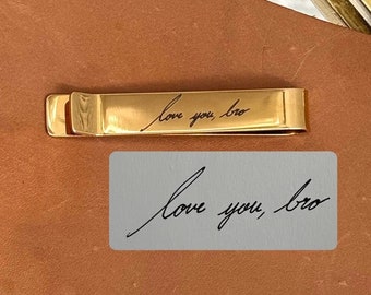 Handwriting Tie Bar, Gift for Brother, Tie Clip Personalized, Best Man Gift, Tie Clip Groomsmen, Mens Suit Accessories, Mens Tie Bar