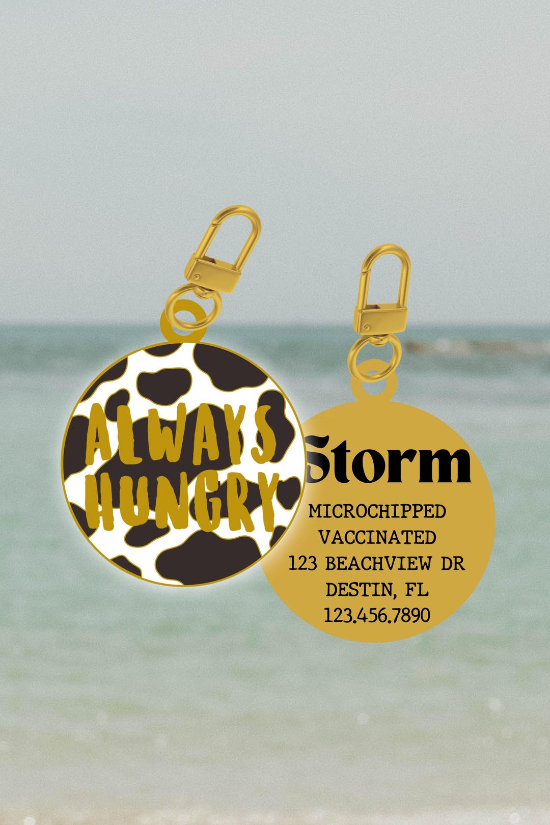 Custom Cow Print Dog Tag, Personalized Pet Tag, Gold Dog ID Tags, Pet ...