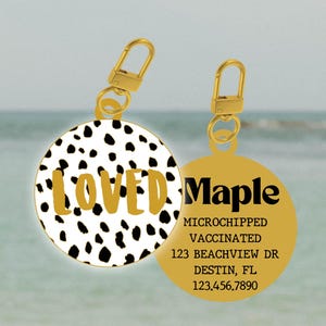 Black and White Dog Tag, Custom with Name Dog ID Tag, Pet Tags for Dogs, Personalized Loved Tag, Loved Dog Tag, Gold Dog Name Tags, Pet IDs