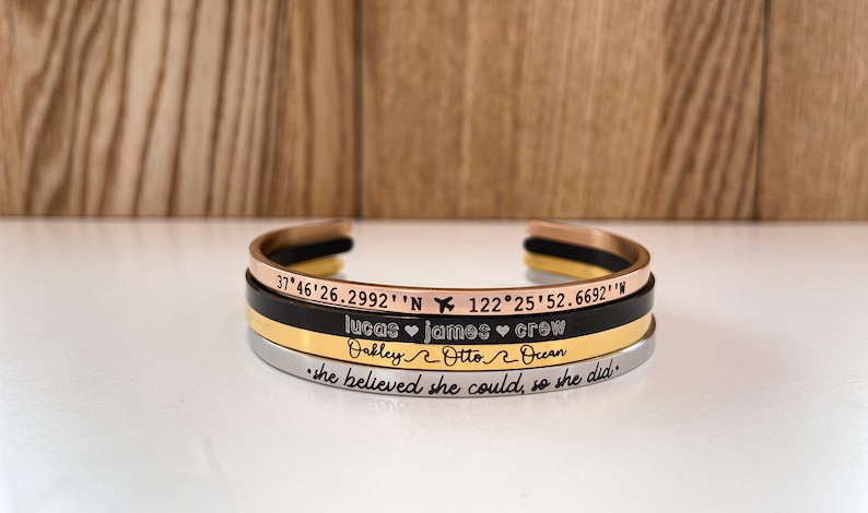 Secret Message Bracelet, Inside Engraved Cuff, Mantra Bracelet, Skinny Cuff Bracelet, Silver, Gold, Rose Gold, Personalized Hidden Message