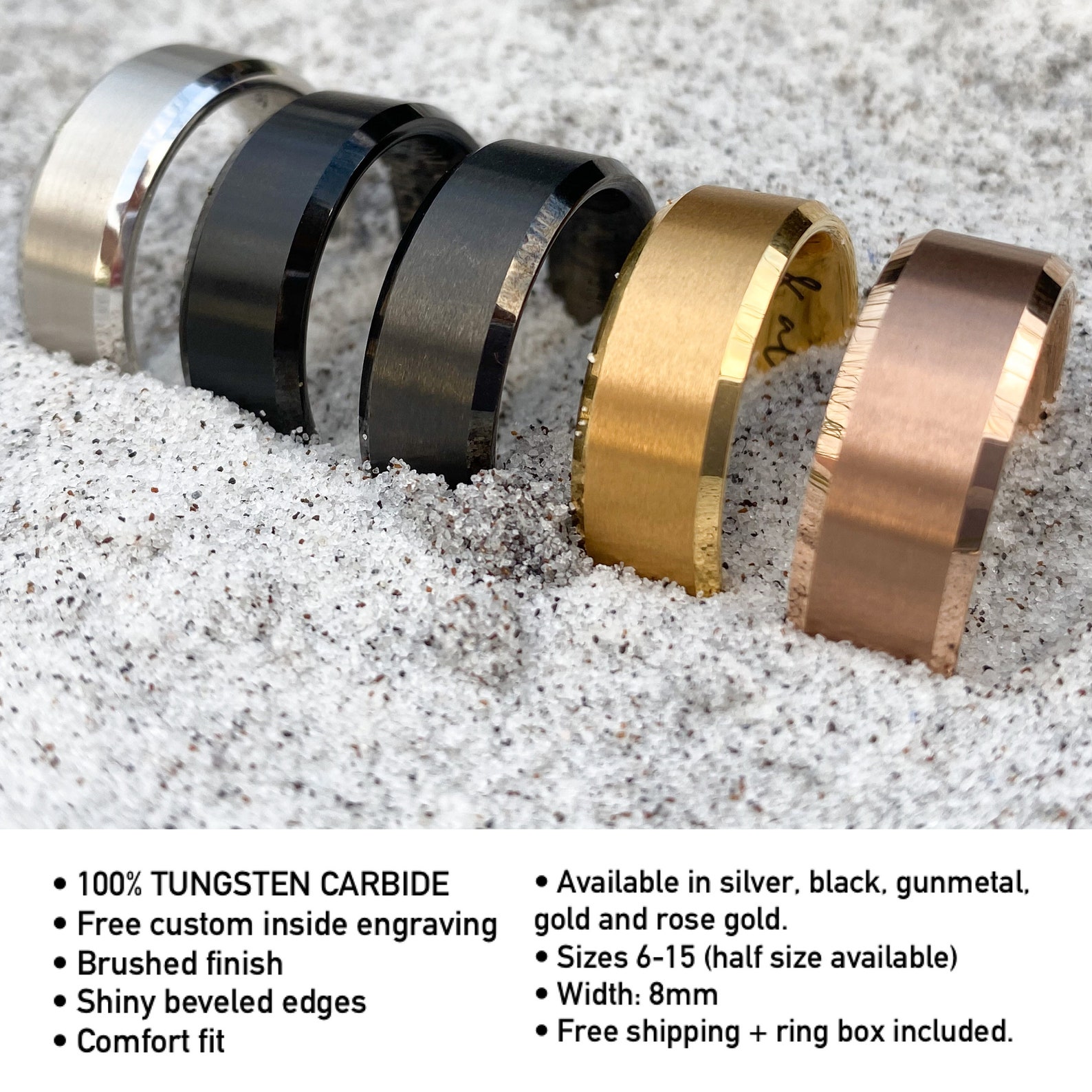 Gunmetal Tungsten Wedding Band Engraved Wedding Ring Promise Etsy