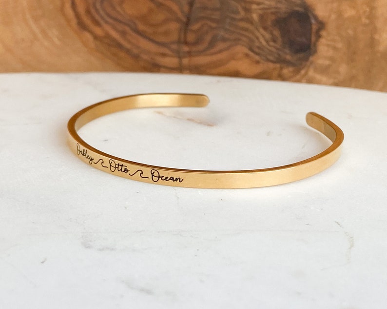 Personalized Name Bracelet, Gold Cuff Bracelet, Custom Name Cuff, Gift For Mom, Mom Gift, Dainty Bracelet, Skinny Personalized Stacking Cuff image 3