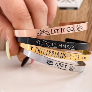 Personalized Bracelet, Mantra Bracelet, Hidden Message Bracelet, Name Bracelet, Quote Bracelet, Cuff Bracelet, Inspirational Gift, Gold Cuff