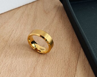 8mm Gold Wolfram Ehering graviert, Ehering, personalisierte Ring, Herrenring, gebürstet Gold Ehering, personalisierter Ring, Geschenk für Männer