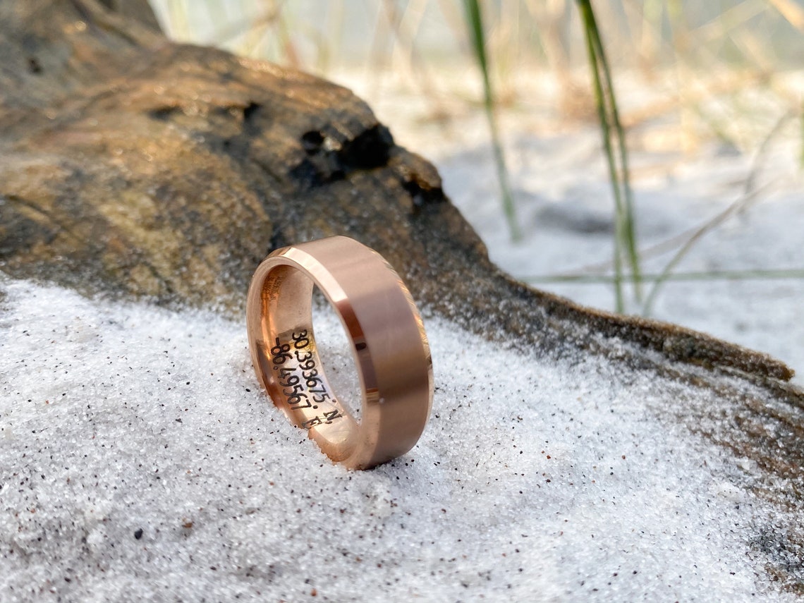 Rose Gold Tungsten Wedding Band Engraved Wedding Ring image 1