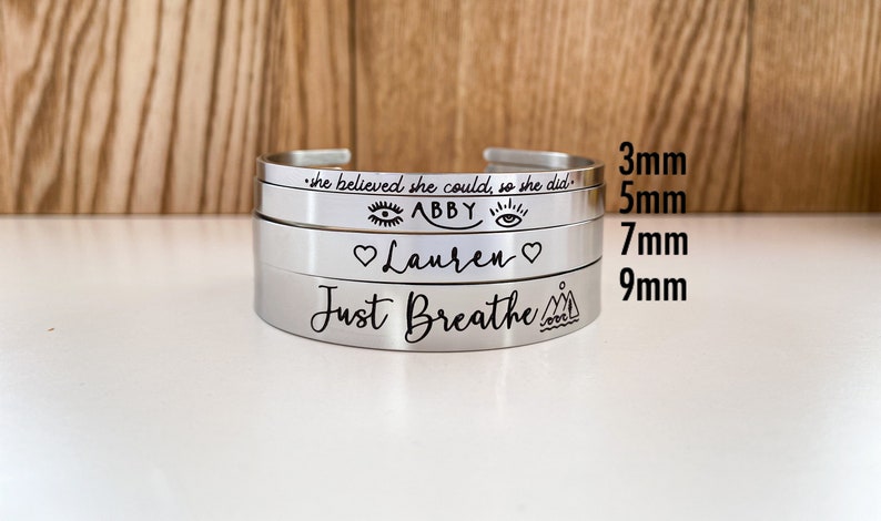 Personalized Bracelet, Custom Bracelet, Inspirational Gift, Engraved Cuff, Bridesmaid Bracelets, Stacking Bracelets, Gift For Her, Jewelry image 2