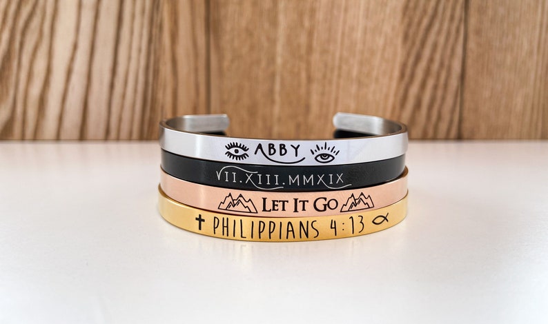 Personalized Cuff Bracelet, Gift For Her, Custom Jewelry, Custom Bracelet, Stacking Bangle Cuff, Birthday Gift, Inspirational Bracelet image 1