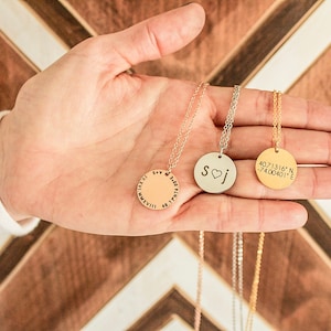 Engraved Necklace, Gold Disc Necklace, Silver Disc Necklace, Personalized Gold Disc Necklace, Personalized Disc Necklace, Bridesmaid Gift