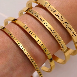 18K Gold Steel Handwriting Bracelet, Engraved Bangle, Handwriting Cuff Bracelet, Handwriting Jewelry, Mother&#39;s Day Gift, Handwriting Gift