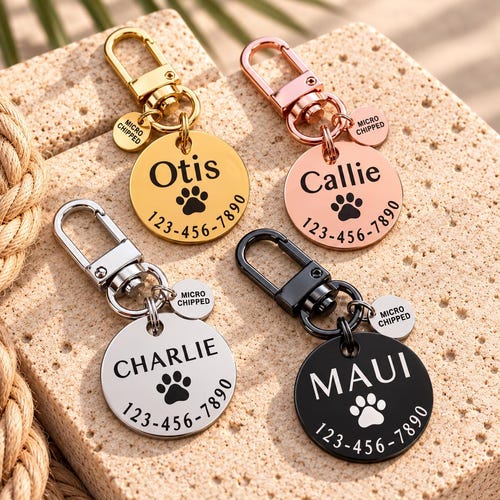 Custom Microchip Dog Tag, Engraved Stainless Steel Pet ID