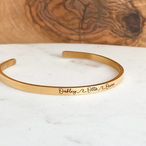 Personalized Name Bracelet, Gold Cuff Bracelet, Custom Name Cuff, Gift For Mom, Mom Gift, Dainty Bracelet, Skinny Personalized Stacking Cuff image 2