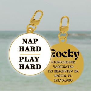 Nap Hard Play Hard Custom Engraved Dog Tag - Personalized Pet ID Tag with Dogs Name - Stainless Steel Dog Tag, Pet Tags For Dogs, Dogs Tag