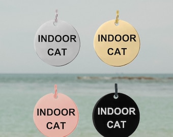 Tiny Stainless Steel Cat Tag, Indoor Cat, Engraved Pet ID