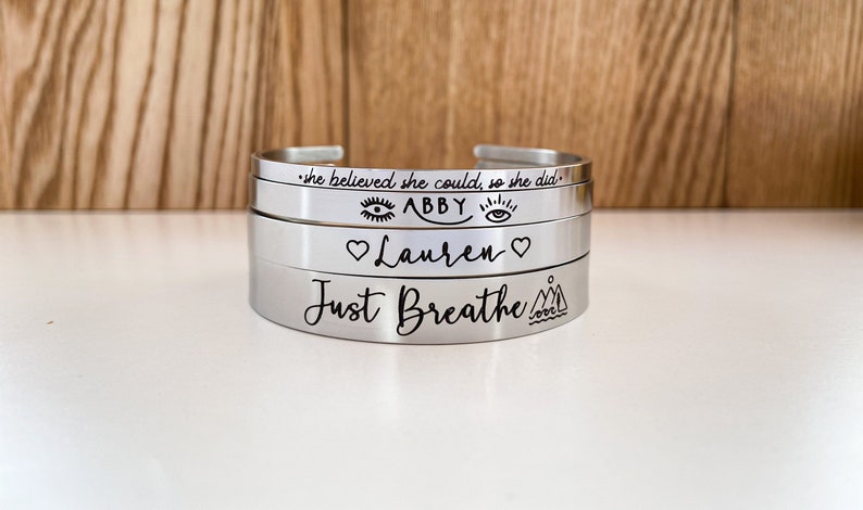 Personalized Bracelet, Custom Bracelet, Inspirational Gift, Engraved Cuff, Bridesmaid Bracelets, Stacking Bracelets, Gift For Her, Jewelry