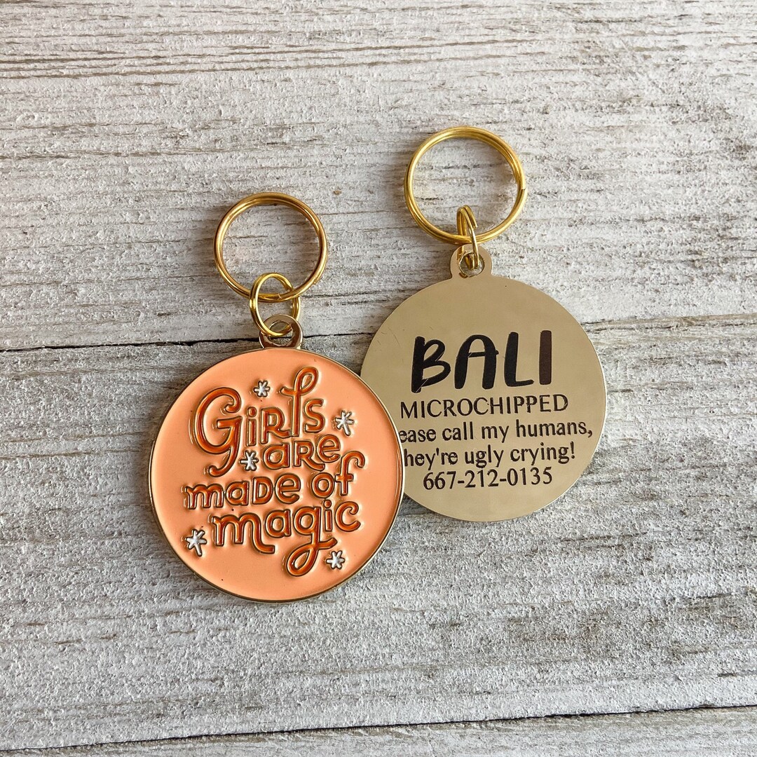Personalized Dog Tag, Girls Are Made of Magic, Orange Dog Tag, New