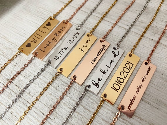 Amazon.com: ProJewelry Personalized Vertical Bar Necklace for Women 4 Sides  Engraved Custom 18K Gold Plated Name Necklace 925 Sterling Silver Customized  Jewelry Christmas Gifts for Mom : Handmade Products