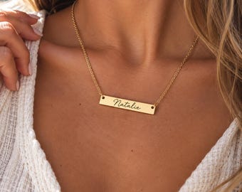 Custom Engraved Name Bar Necklace, Personalized Stainless Steel