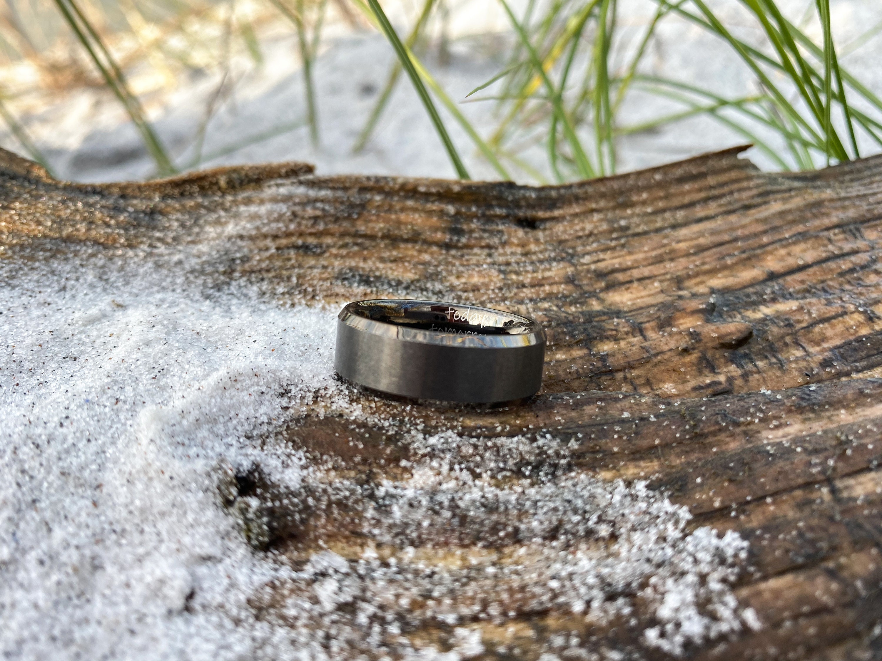Gunmetal Tungsten Wedding Band Engraved Wedding Ring Promise Etsy