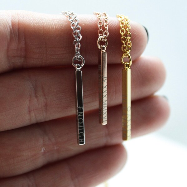 Collar con barra de 4 lados personalizada, acero inoxidable, joyería grabada