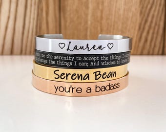 Personalized Cuff Bracelet, Custom Text Engraved, Stainless Steel