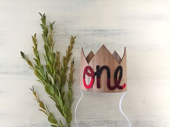 Lumberjack Birthday Crown Party Hat- Lumberjack 1st Birthday- Woodland Birthday Crown- Smash Cake Crown Photo Prop- Real Wood Crown Il_570xn