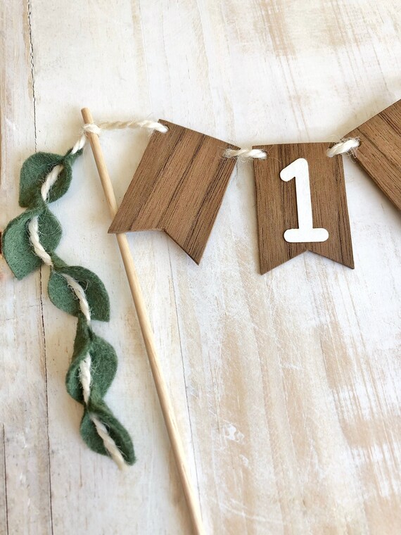 Wild One Cake Topper - Wood Cake Topper for First Birthday Boy or Girl, Safari Party, Vine Leaf Cake Decorations Il_570xn