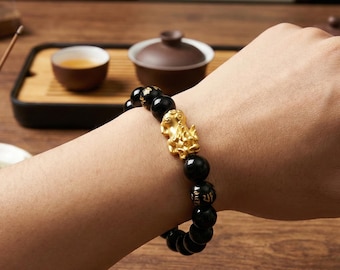 Handmade Golden Fortune Beaded Bracelet, Wealth Protection Meaning Couple Bracelet, Fashion Elegant Matching Jewelry for Men Women