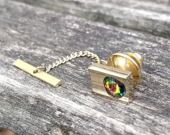 Rainbow Stone Tie Tack. Lapel Pin. Gift For Groomsmen, Groom, Dad, Anniversary, Birthday, Christmas