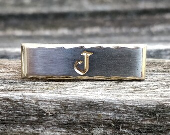 Letter F Etched Monogram Square Tie Clip