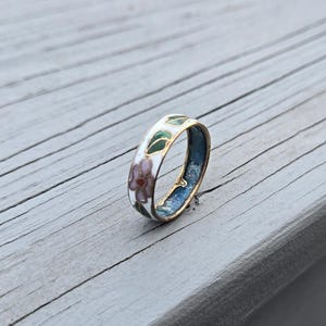 Vintage Cloisonne Ring. White, 8 1/4. Gift For Mom, Anniversary, Birthday, Christmas. Cherry Blossom Ring. Gift For Her