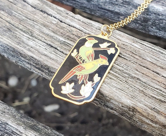 Vintage Bird Necklace. Cloisonne Necklace. Gift For Mom Anniversary Christmas Birthday Mother s Day. Magnolia Necklace