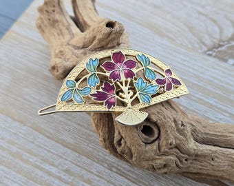 Vintage Cloisonne Hair Barrette Gold Tone colorful enamel floral hair pin Vintage | Accessories | Vintage Cloisonne Hair Barrette Gold  main image 2