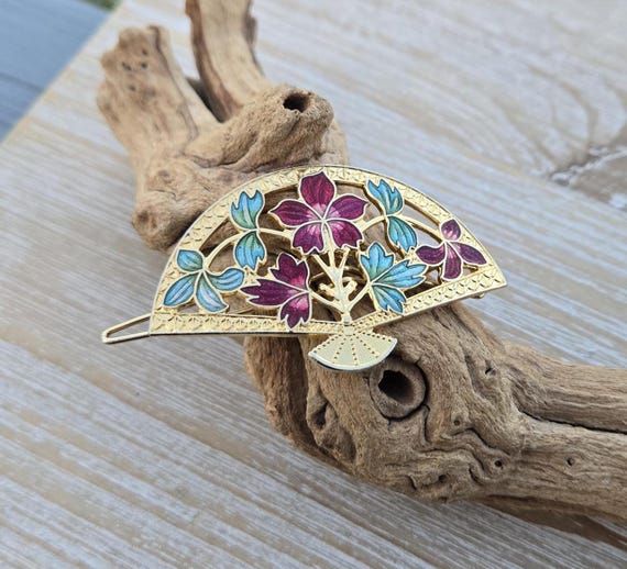 Vintage Flower Hair Clip. Cloisonne Barrette. Wedding 