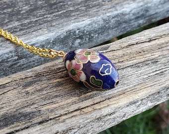 Vintage Blue Cloisonne Necklace. Cloisonne Pendant. Gift For Mom, Anniversary, Christmas, Birthday, Mother's Day.