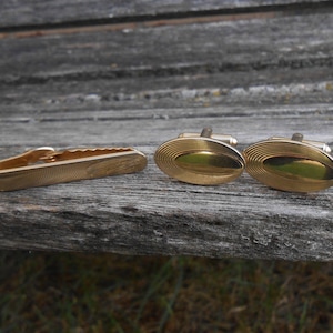 Vintage Gold Cufflinks, Tie Clip. Gift For Dad, Groom, Groomsmen, Wedding, Anniversary, Birthday, Christmas, Father&#39;s Day.