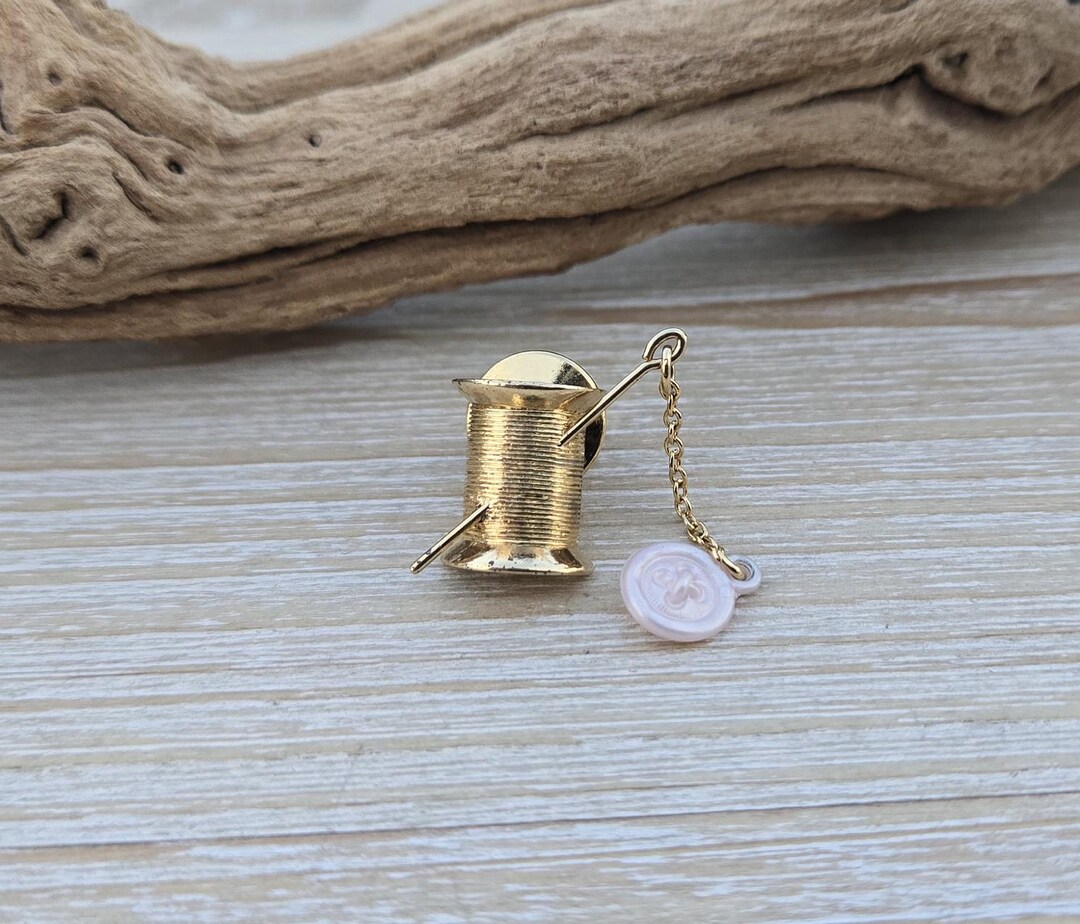 Vintage Needle & Thread Pin, With Button. Gift for Mom, Gift for ...