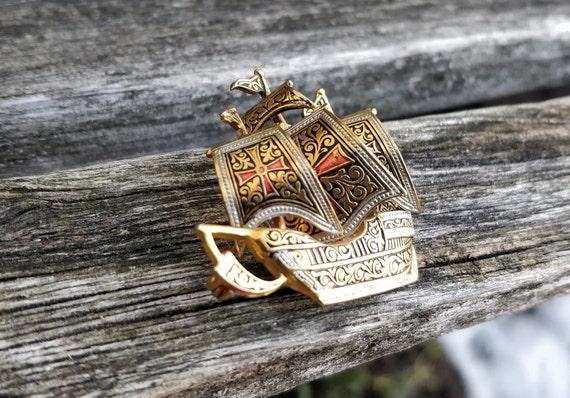 Vintage Damascene Ship Pin. 1960s. GIfts For Wome… - image 2