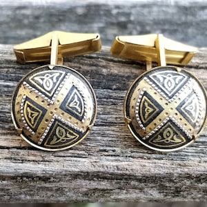 Vintage Damascene Cufflinks. Gift For Groom, Groomsmen, Dad, Wedding, Anniversary, Birthday, Christmas, Father&#39;s Day.