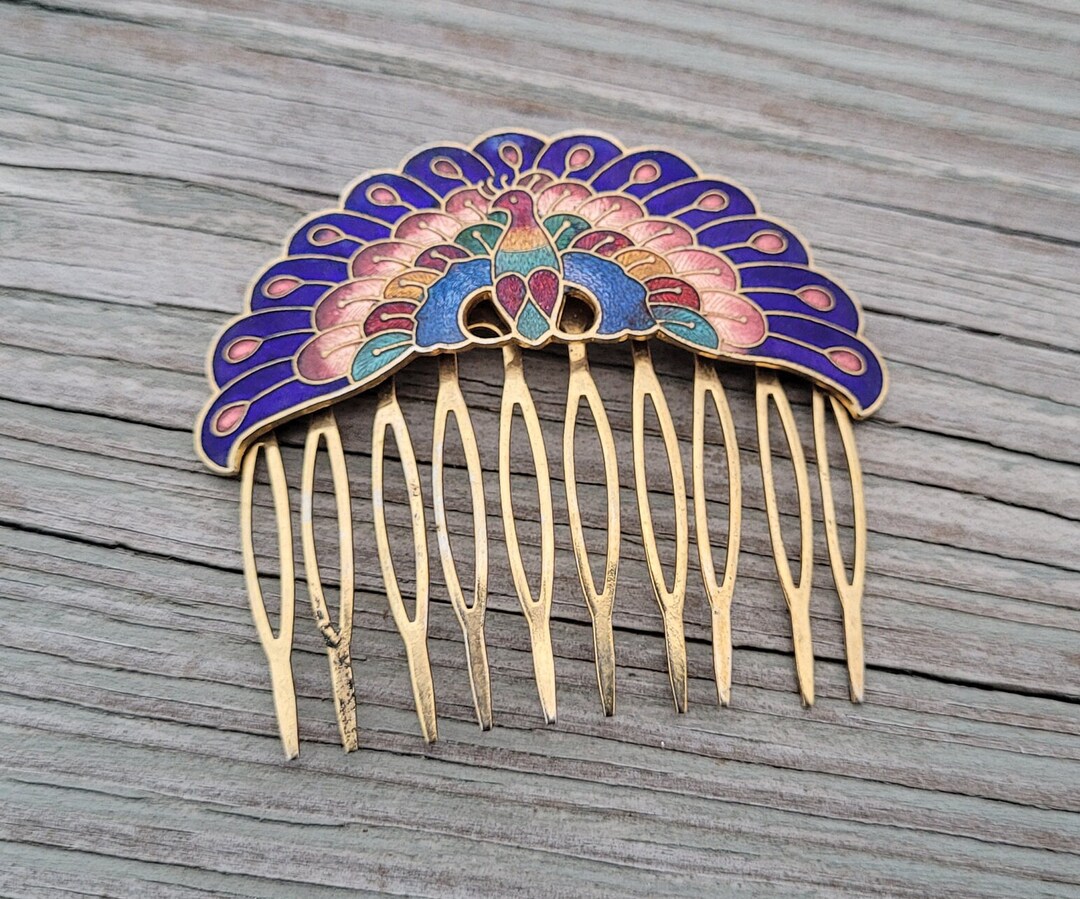 Vintage Peacock Hair Comb. Cloisonne. Wedding Anniversary Etsy