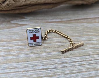 Rotes Kreuz Pin. 10 Jahre. Blutspender Pin. Unikat Sammlerstück. Amerikanisch. Emaille Pin