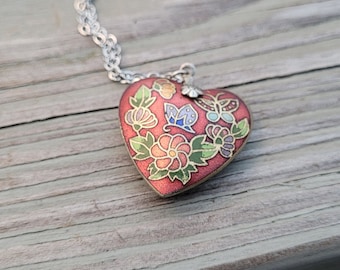Vintage Butterfly Heart Necklace. Gift For Mom, Girls,  Anniversary, Christmas, Birthday, Mother's Day. Flower Necklace