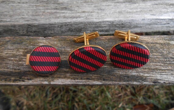 Vintage Red & Black Cufflinks, Tie Clip. Gift for… - image 4