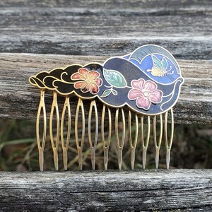 Vintage Butterfly & Flowers Hair Comb. Cloisonne. Wedding  display picture 3