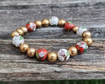 Vintage Cloisonne Bracelet. Bead Bracelet. Gift For Mom, Bride, Bridesmaid, Wedding, Anniversary, Birthday, Christmas, Mother's Day.