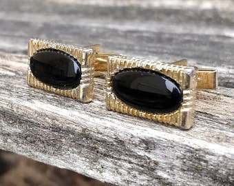 Vintage Black & Gold Cufflinks. Gift For Groomsmen, Groom, Dad, Husband, Anniversary, Birthday, Wedding, Father's Day.