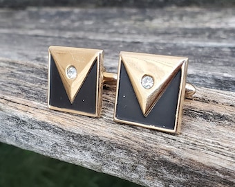 Vintage Gold Rhinestone Cufflinks. Gift For Dad, Groom, Groomsmen, Wedding, Anniversary, Birthday, Christmas, Father's Day.