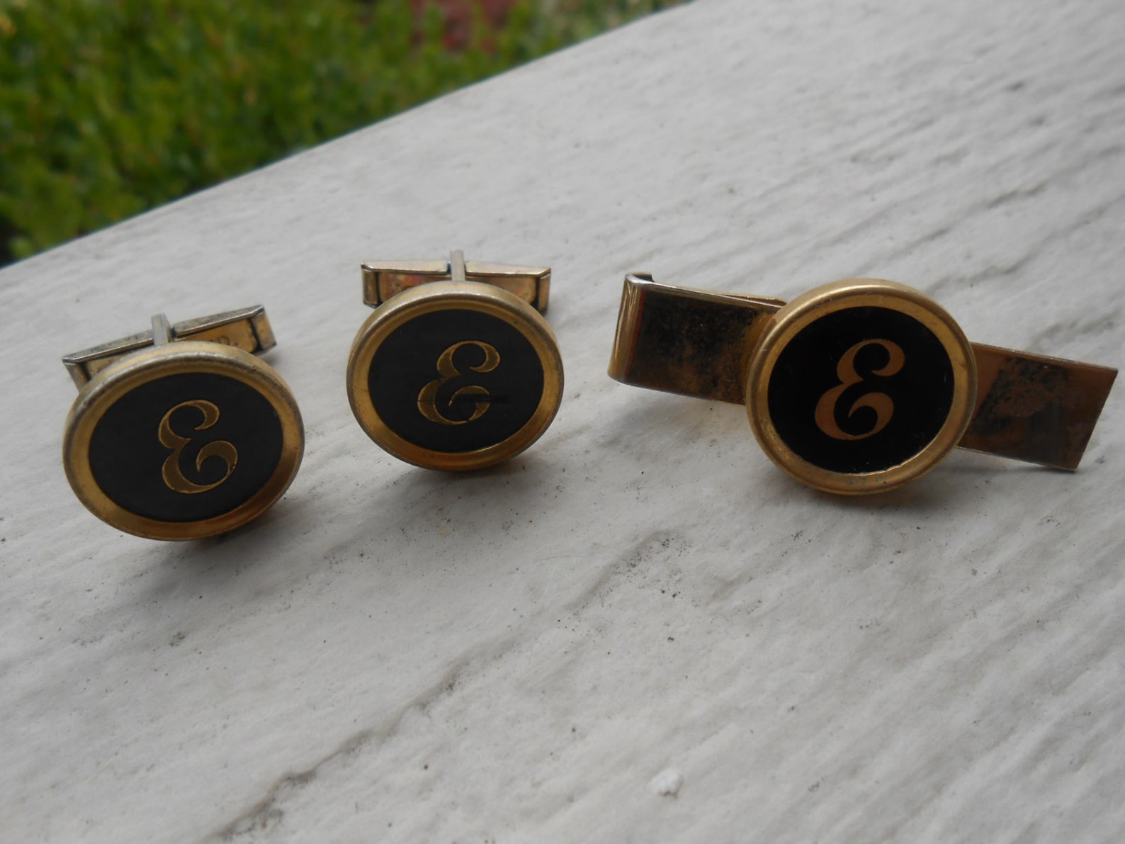 monogrammed cufflinks and tie clip
