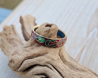 Anello vintage in cloisonné. Rosso, misura 8. Regalo per la mamma, anniversario, compleanno, Natale.